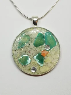 Crushed Clam And Blue Abalone Shell Jewelry Pendant