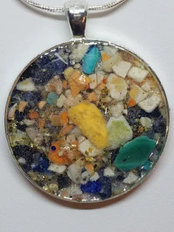 Crushed Lobster Mussel Clam Blue Abalone Shell Jewelry Pendant