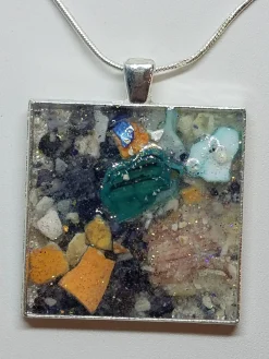 Crushed Mussel Clam Lobster Blue Abalone Shell Jewelry Pendant