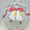 Just Married Wedding Bells Heartfelt Glass Ornament