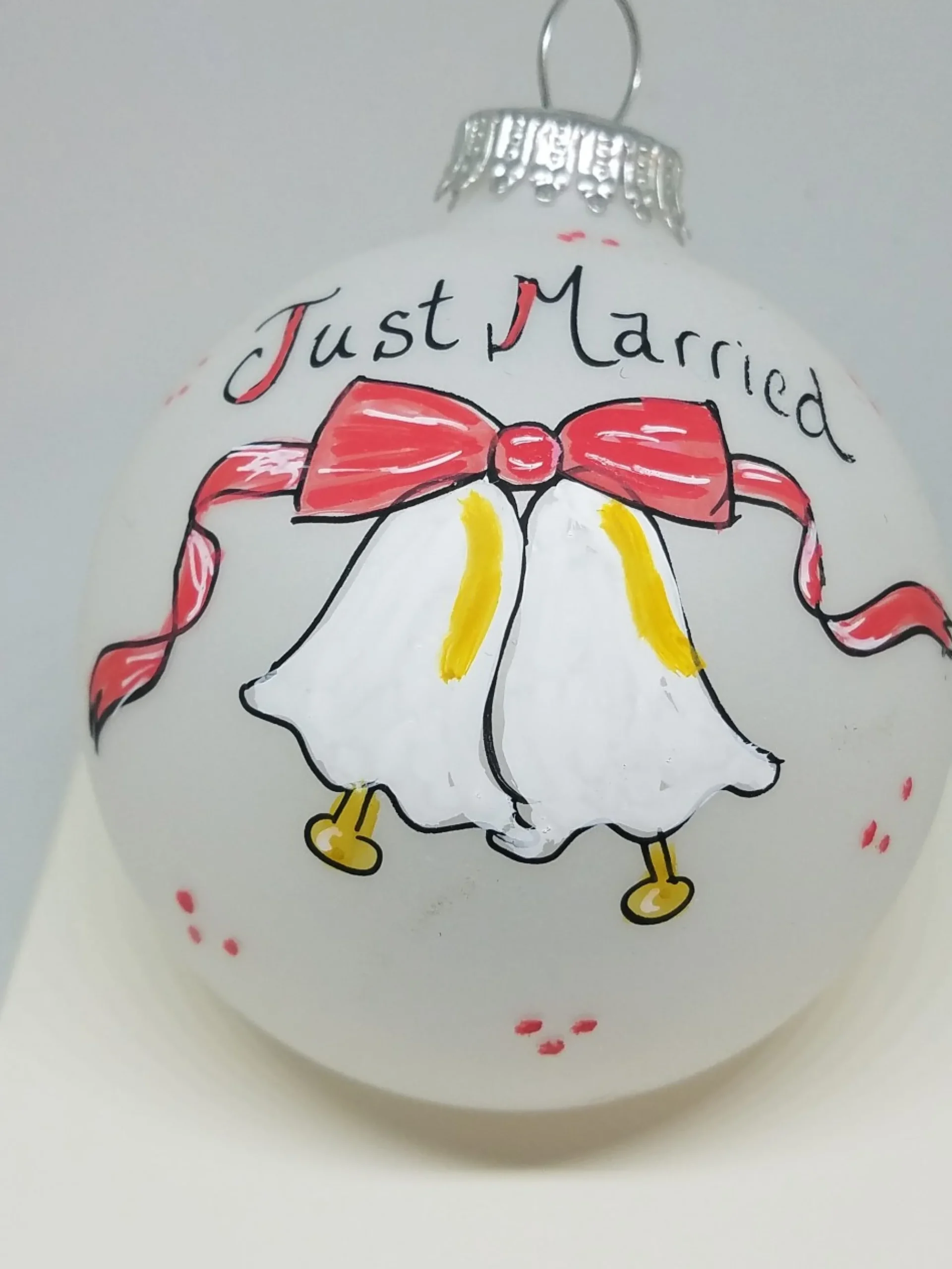 Just Married Wedding Bells Heartfelt Glass Ornament