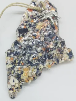 Maine State With Crushed Mussel Clam And Lobster Shell Ornament