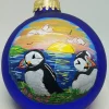 Puffins On Coast Painted Glass Ornament