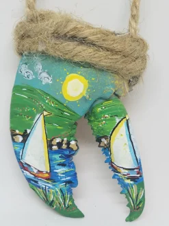 Sailboats On Water Painted Lobster Claw Ornament