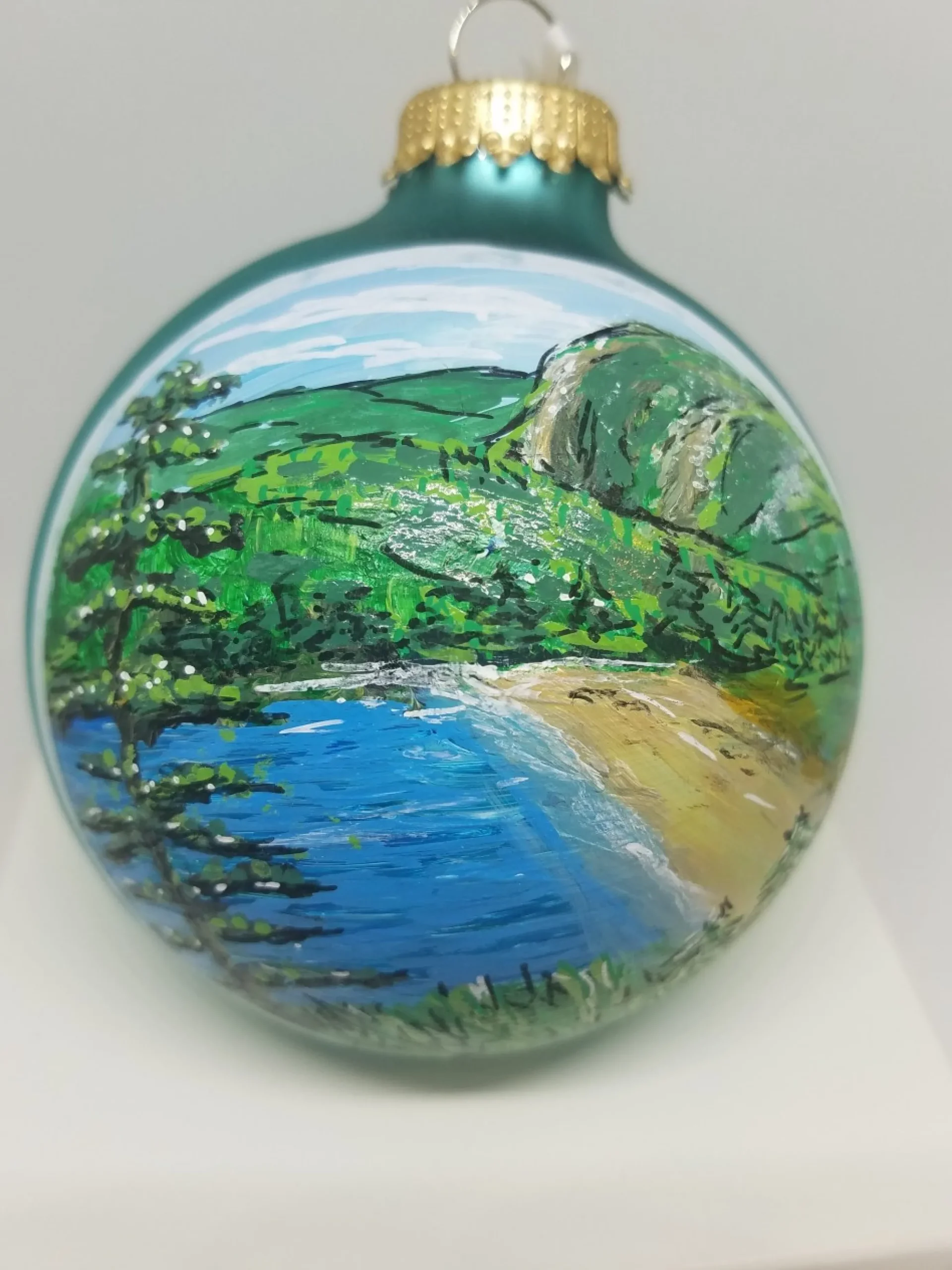 Sand Beach With Beehive Acadia Painted Glass Ornament
